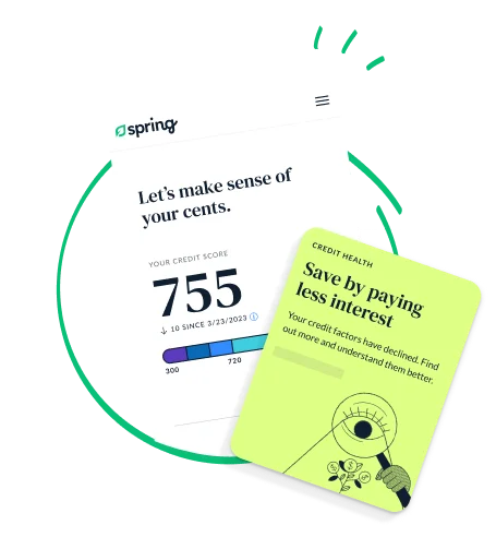LendingTree Spring app screenshot showing credit score and advise.